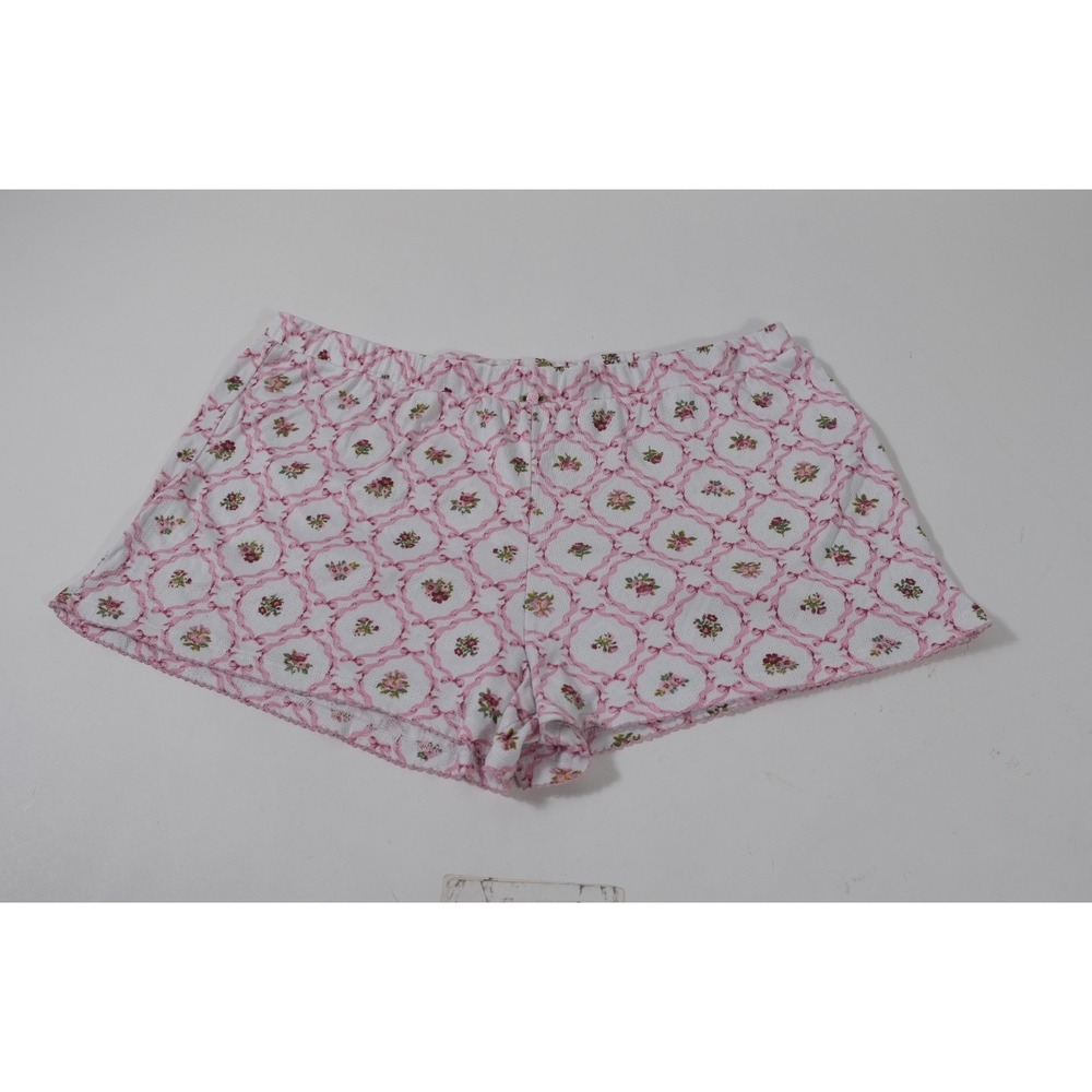 Como Sleep Pajama Shorts Womens L Pink Floral Pointelle Knit CS16044B Scallop